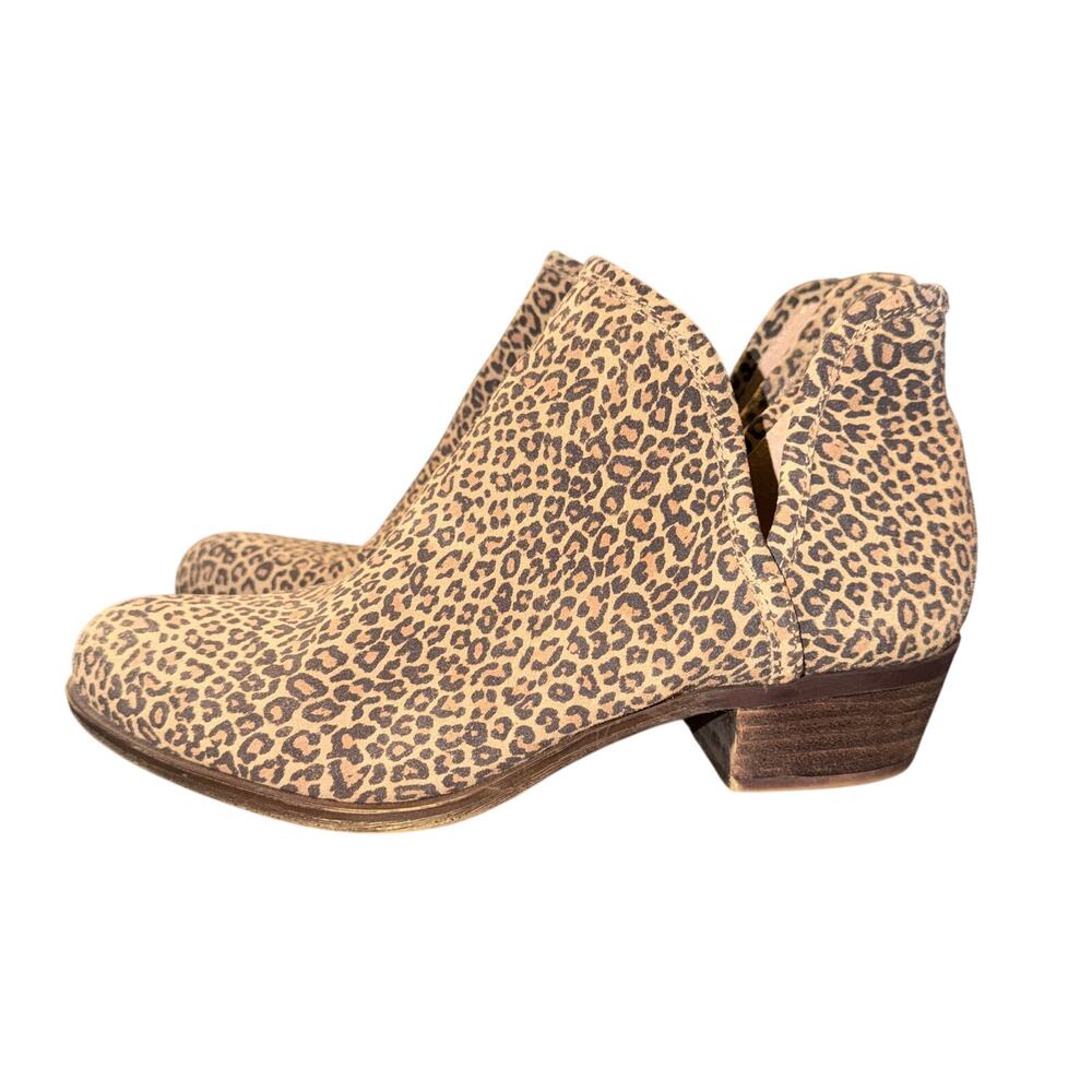 Lucky Brand Baley Booties Women's Size 8M Leopard Print V Cut Out Ankle Boots